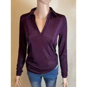 Banana Republic Purple Ribbed Long Sleeve V-Neck Top